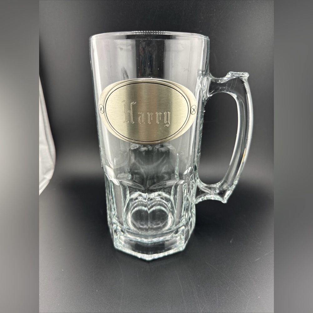 Clear Heavy Glass Beer 16oz Mug Pewter Labeled Harry By Things Remembered